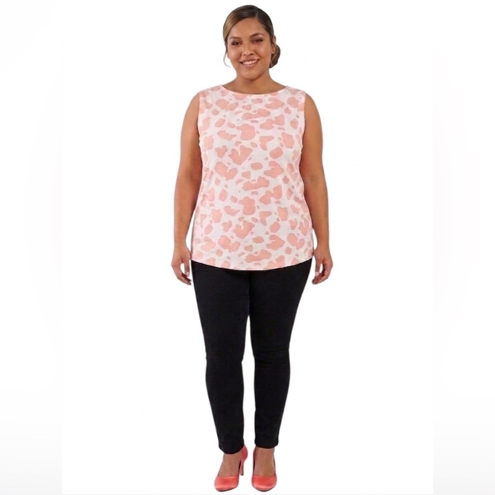 Sleeveless Coral and White Cow High Tank Top
